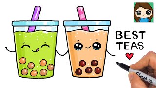 How to Draw Boba Tea Drinks Easy  Cute Pun Art [upl. by Orme]