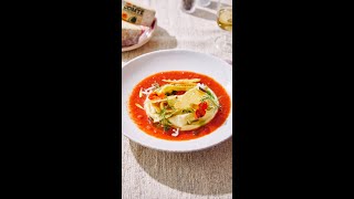 Crown ravioli met Comté en geroosterde knolselder en arrabiata 🍅🍝  Sofie Dumont shorts [upl. by Lotta]