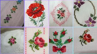 Floral cross stitch Hand embroidery thick cotton  Beautifull Hand cross stitch [upl. by Leahcimrej]