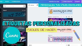 ETIQUETAS ESCOLARES en CANVA 📚 ETIQUETAS PERSONALIZADAS fáciles de hacer etiquetasescolares [upl. by Crescen231]