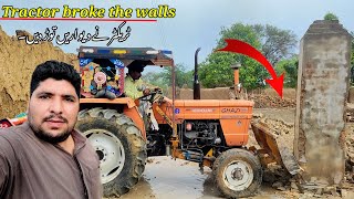 Tractor broke the walls  Construction of mosque Village life and fun of rain khantv110 [upl. by Oynotna501]