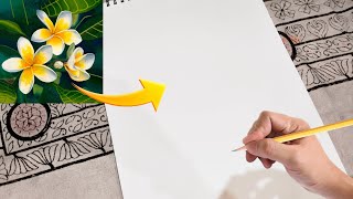 Draw with me Frangipani flower drawing  Drawing with oil pastels  Easy step by step tutorial [upl. by Tnecniv698]