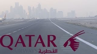 Qatar Airways A320 evening Takeoff from Doha Intl  View of B777 landing and others [upl. by Ecydnarb]