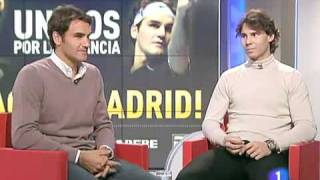 Roger Federer and Rafael Nadal Arrived in Madrid Interview for Nadals Charity Match 20101222 [upl. by Lakym]