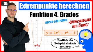 Extrempunkte berechnen 4 Grades Beispiel einfach erklärt [upl. by Nosittam]