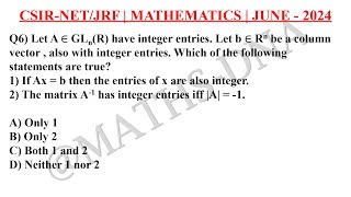 CSIR  NETJRF MATHEMATICS JUNE 2024 IMPORTANT QUESTIONS LINEAR ALGEBRA TRUE OR FALSE [upl. by Nebuer]