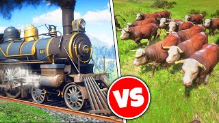 100 COWS vs TRAIN Red Dead Mods [upl. by Iliak524]