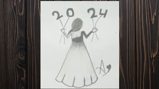 New year drawing 2024  happy new year card  drawing ideas  East drawing new year [upl. by Nevaj]