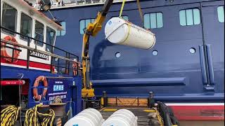 Removing inflatable life rafts from a cruise ship [upl. by Sherr]