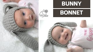 CROCHET Bunny Baby BONNET Crochet Pattern Step by Step Tutorial by Winding Road Crochet [upl. by Ettellocin]