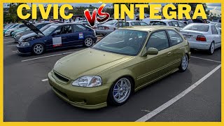 Building On A Budget Civic vs Integra Honda Meet Part 1 [upl. by Hogue114]