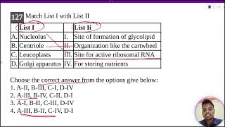 Match List I with List IIList I List IiA Nucleolus I Site of formation of glycolipidB Centriole [upl. by Waters]