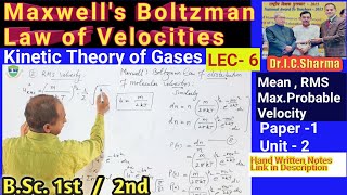 Maxwells Distribution law of Velocities for BSc 2nd  Maxwells Velocity Distribution law  L6 [upl. by Eniaral640]