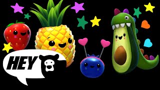 Hey Bear Sensory  Avocadosaurus and Pineapple  Dancing Fruit  Music Video [upl. by Lynelle241]