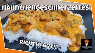 HÄHNCHENGESCHNETZELTES mit TomatenSahneSauce  Rezept  Schlemmerpiraten [upl. by Harias]