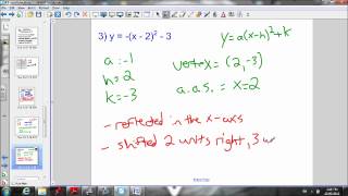 43 Day 2  Describing transformations of parabolas in vertex form part 2wmv [upl. by Purse]