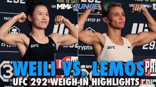 Zhang Weili Amanda Lemos Make Weight For Title Fight  UFC 292 WeighIn Highlights [upl. by Siravrat]