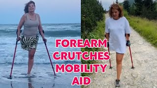 Amputee woman  adaptive crutches user life mobility aid [upl. by Ayrotal]