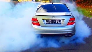 Mercedes C63 AMG Burnout  Acceleration in ESP Sport amp ESP OFF Mode V8 Exhaust Sound [upl. by Eatnhoj]