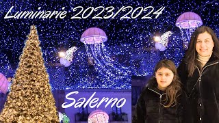 Luminarie Salerno 2023 2024 con la neve 🎄Luci D’artista [upl. by Moria]