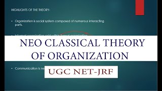 Neo Classical Theory of Organization UGC NETJRF in hindi [upl. by Rollie]