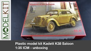 Plastic model kit Kadett K38 Saloon  WWII German Staff Car  135 ICM  unboxing  modelkiteu [upl. by Jamieson]