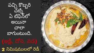 Pachi kobbari chutney for idly dosa wada  Raw coconut chutney  Coconut recipe in 2 min [upl. by Eltsyrc]