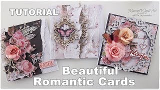 3 Beautiful Romantic Cards Tutorial ♡ Maremis Small Art ♡ [upl. by Suinuj]