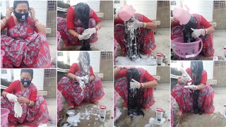 I cleaned my long hair after wearing gloves and face maskand make a front bunRequested video [upl. by Ahseat207]