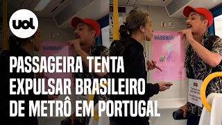 Passageira tenta expulsar MC brasileiro de metrô em Portugal vídeo mostra o momento [upl. by Mattie510]