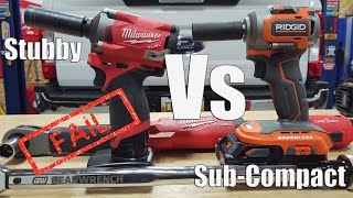 Milwaukee FUEL M12 Stubby Vs Ridgid 18Volt SubCompact Impact Wrench [upl. by Cohl]