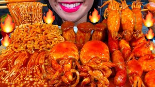 ASMR SPICY SEAFOOD BOIL  FIRE NOODLES makanan laut pedas 먹방 MUKBANG MASSIVE Eating Sounds [upl. by Elatan]