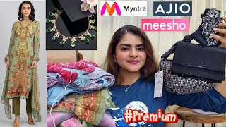 Ajio Meesho Myntra Kurti Haul  Premium Kurta set and Jewellery Haul [upl. by Bortman]