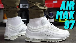 BEST ALL WHITE AIR MAX Nike Air Max 97 White On Feet Review [upl. by Eirac]