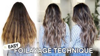 How to Balayage Dark Long and Thick Hair  Foilayage Hair Technique NEW Method [upl. by Kcirrek208]