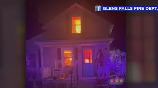 Halloween decor at NY house prompts response from fire department [upl. by Croix]