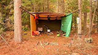 Multi Day Wilderness Camp in a Tarp Mansion with a Woodstove [upl. by Sorips455]