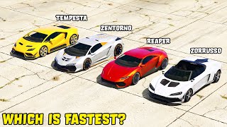 GTA 5  PEGASSI ZORRUSSO vs TEMPESTA vs ZENTORNO vs REAPER  Which is Fastest [upl. by Nairoc]