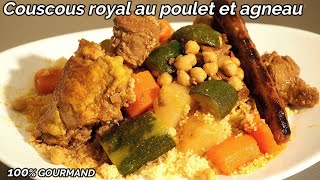 Préparation du Couscous royal recette à lagneau poulet merguez légumes [upl. by Eytak]