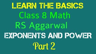 Class 8 RS Aggarwal Exponents Exercise 2A Part 2 RS Aggarwal class 8 Exponents [upl. by Donetta]