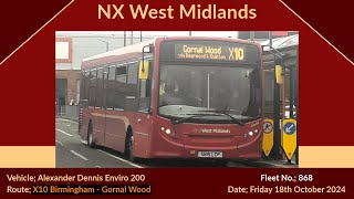 NX West Midlands  Alexander Dennis Enviro 200  868 SN15LCP Louisa [upl. by Ydnir]