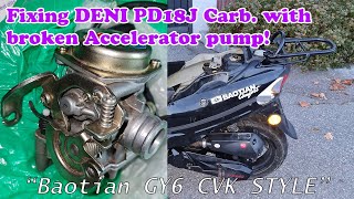 Baotian Comfort carburetor PD18J with non functioning accelerator pump and fixing it [upl. by Anirdnajela247]