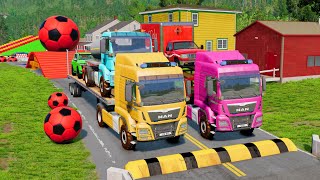 TRANSPORTING PIXAR CARS amp FRUITS WITH COLORED amp JOHN DEERE vs CLAAS vs TRACTORS  BeamNGdrive 962 [upl. by Nojid]