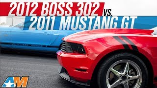 2012 Boss 302 vs 2011 Mustang GT Drag Race  AmericanMusclecom [upl. by Tail808]