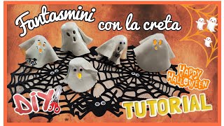 Fantasmini di creta 👻 senza cottura 👻 video tutorial 👻 halloween tutorial kids [upl. by Max]