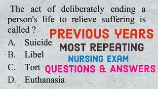 Previous years most repeating nursing exam questions and answers nursingexam [upl. by Rudwik]