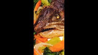 How To Eat Baked Salmon Head  Savage Eating [upl. by Teevens]