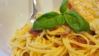 Italian Pasta Carbonara Recipe with Cheesy Garlic Bread [upl. by Lisabet]