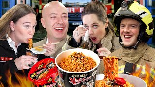 British Firefighters try Korean Fire Noodles for the first time [upl. by Ettelohcin602]