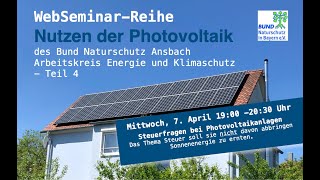 BN Energie WebSeminar  Steuerfragen bei Photovoltaikanlagen [upl. by Cordelia850]